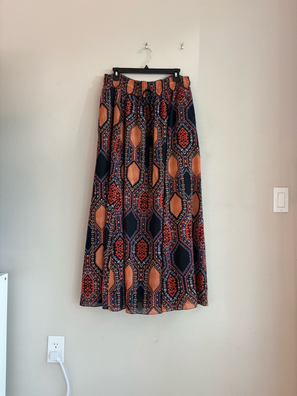 Anthropologie Patterned Maxi Skirt in Orange & Navy